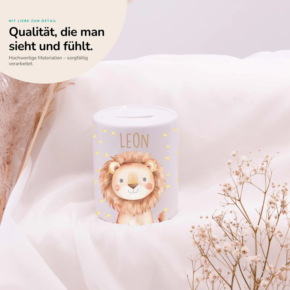 Spardose Kinder aus Keramik - Zauberhaftes Eichhörnchen auf Einhorn