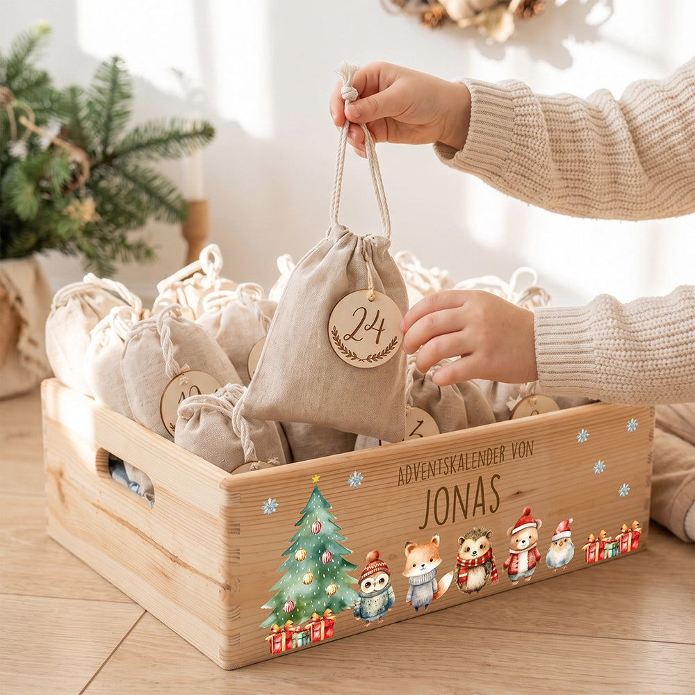 Adventskalender zum selbst BefĂŒllen, JutesĂ€ckchen Nummer 24 wird herausgenommen