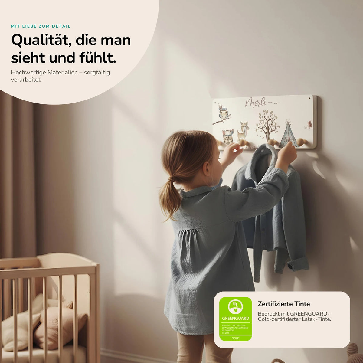 Kindergarderobe Holz personalisiert - Woodland