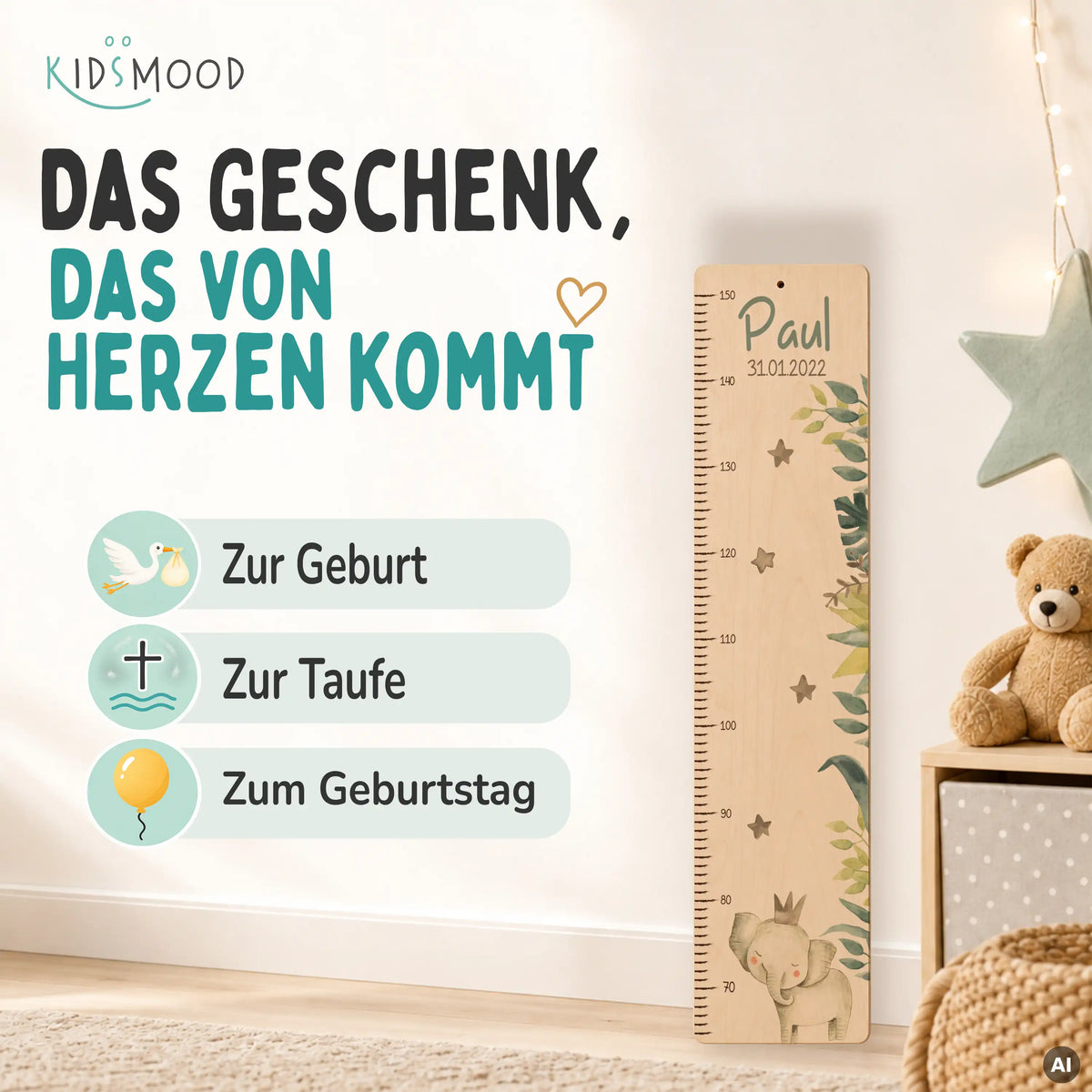 Messlatte Kinder Holz & Aluverbund - Elefant