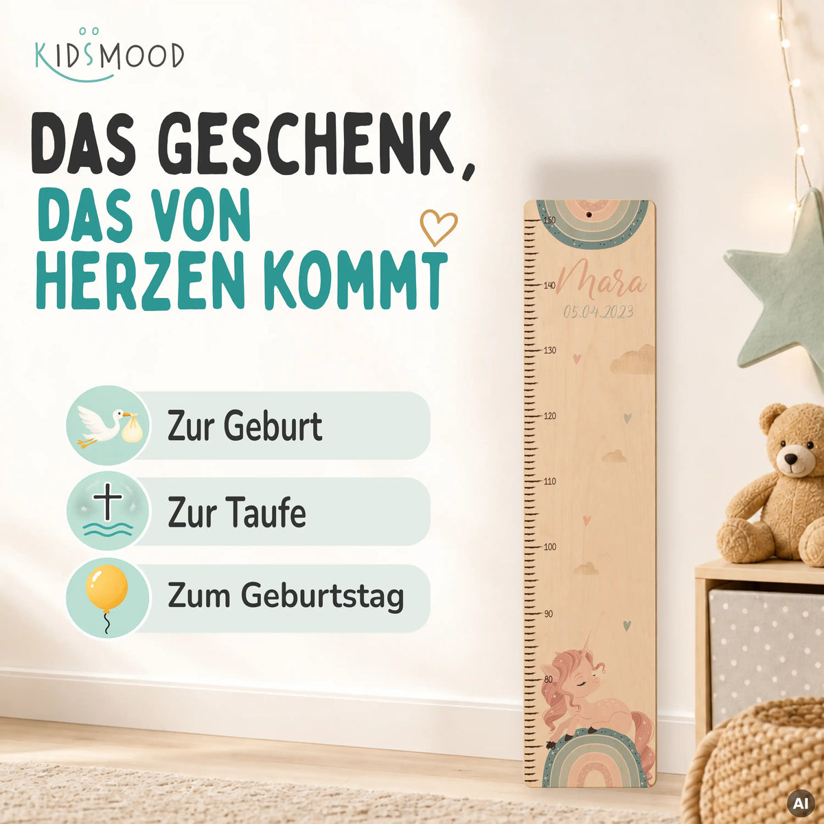 Messlatte Kinder Holz & Aluverbund - Einhorn