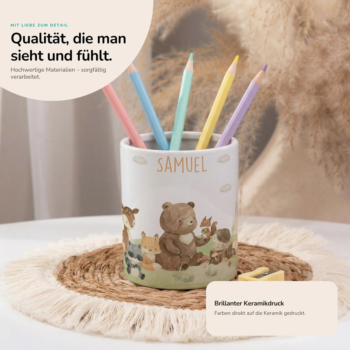 Personalisierter Stiftehalter Waldfreunde IV â Keramik mit Wunschname
