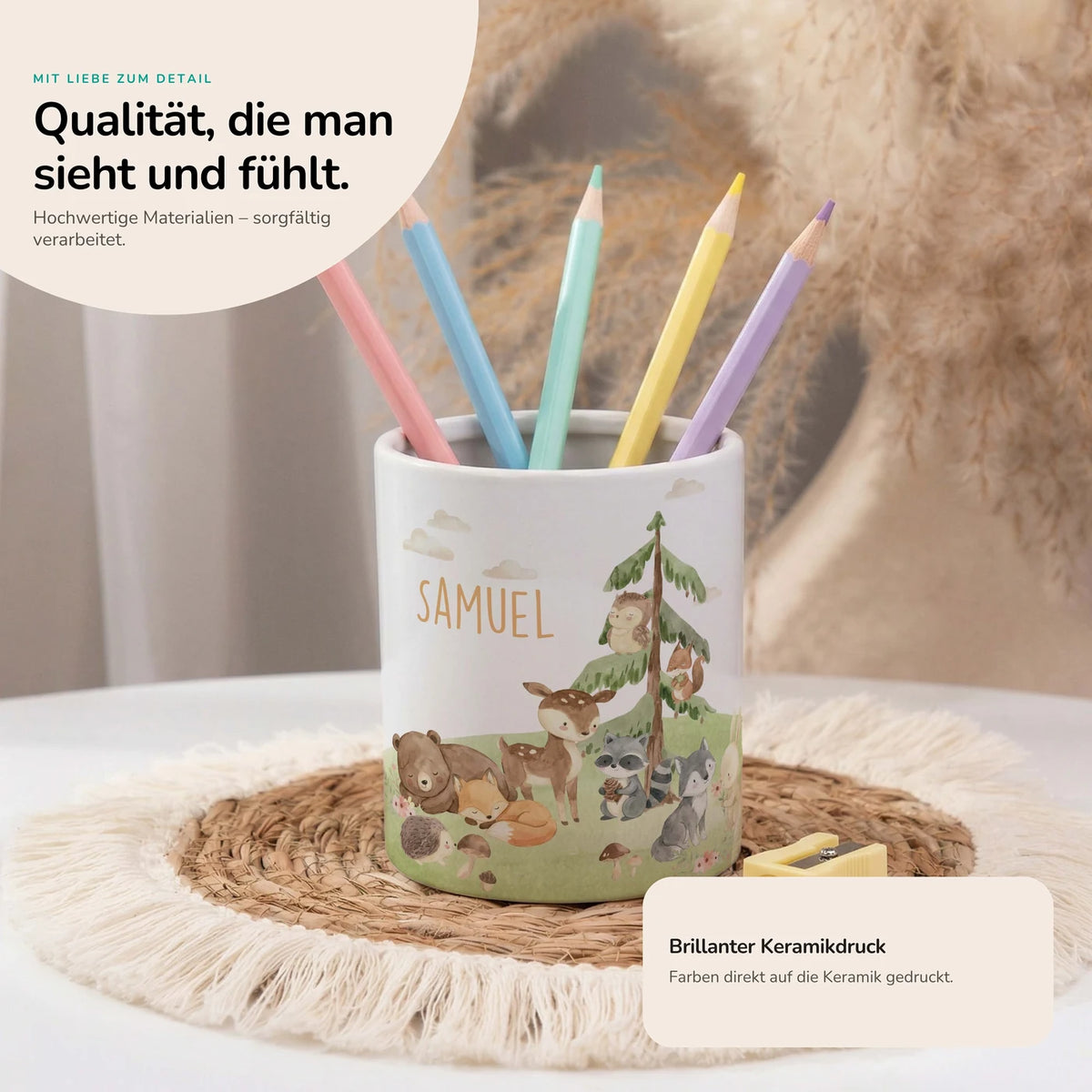 Personalisierter Stiftehalter Waldszene V â Keramik mit Wunschname