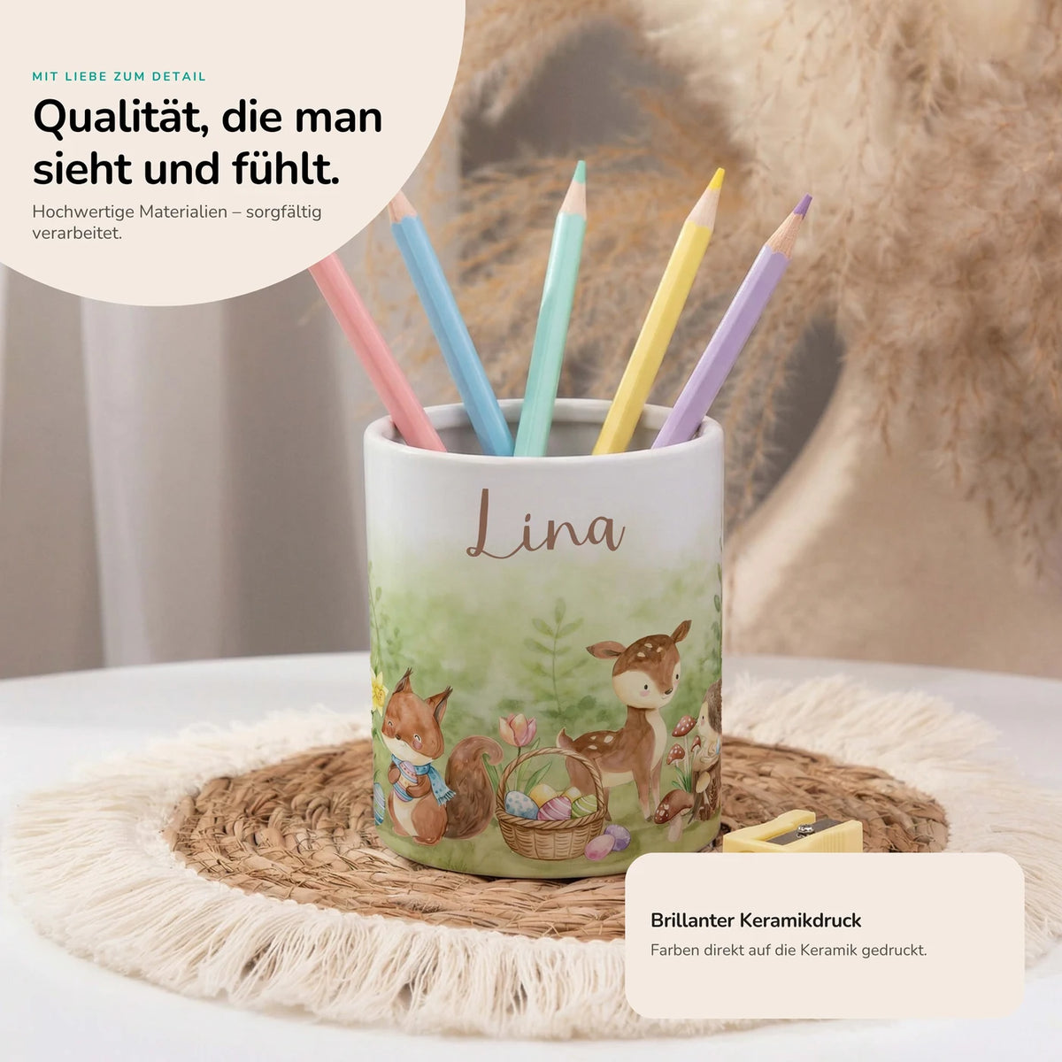 Personalisierter Stiftehalter Ostern Reh & Fuchs â Keramik mit Wunschname