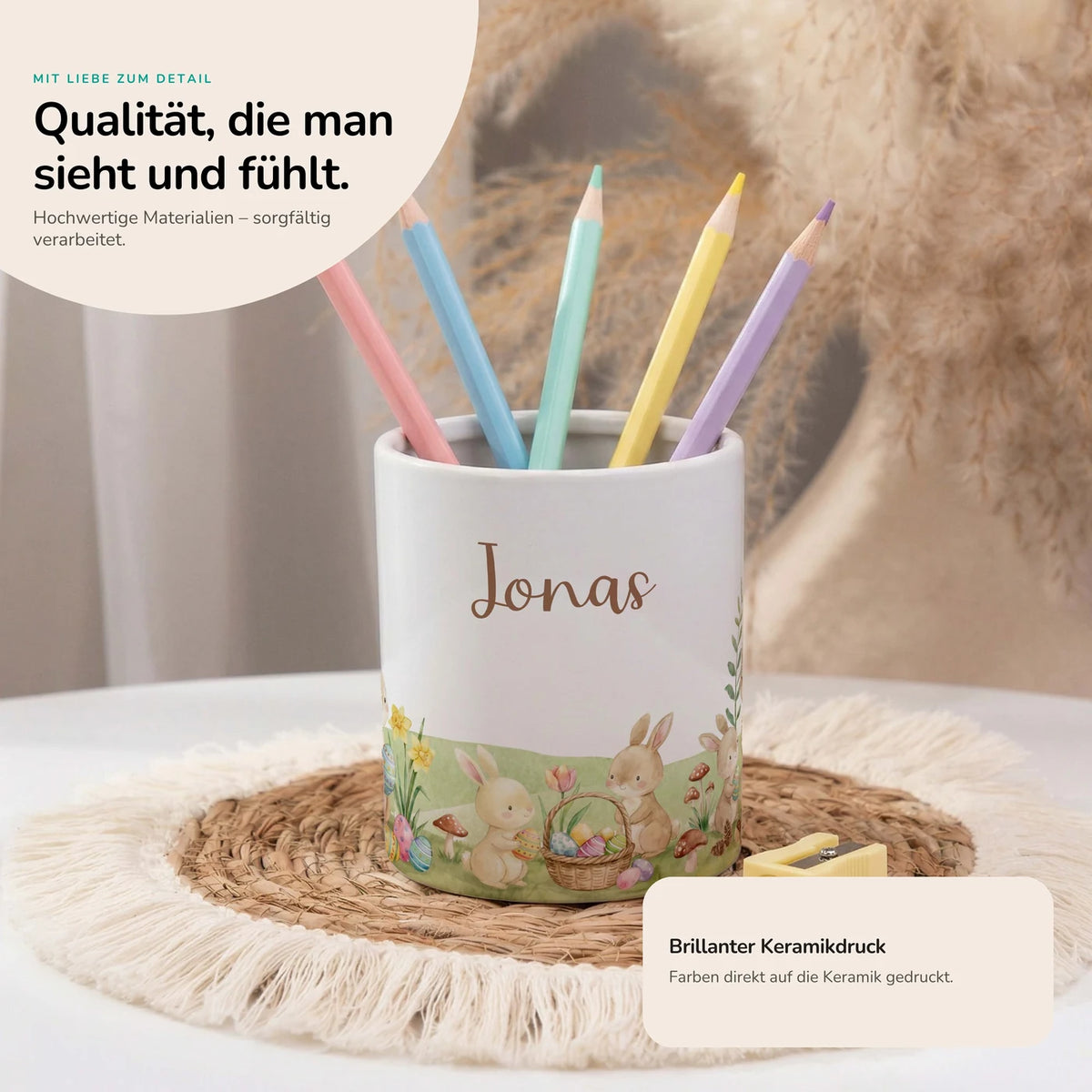 Personalisierter Stiftehalter Ostern Hasen â Keramik mit Wunschname