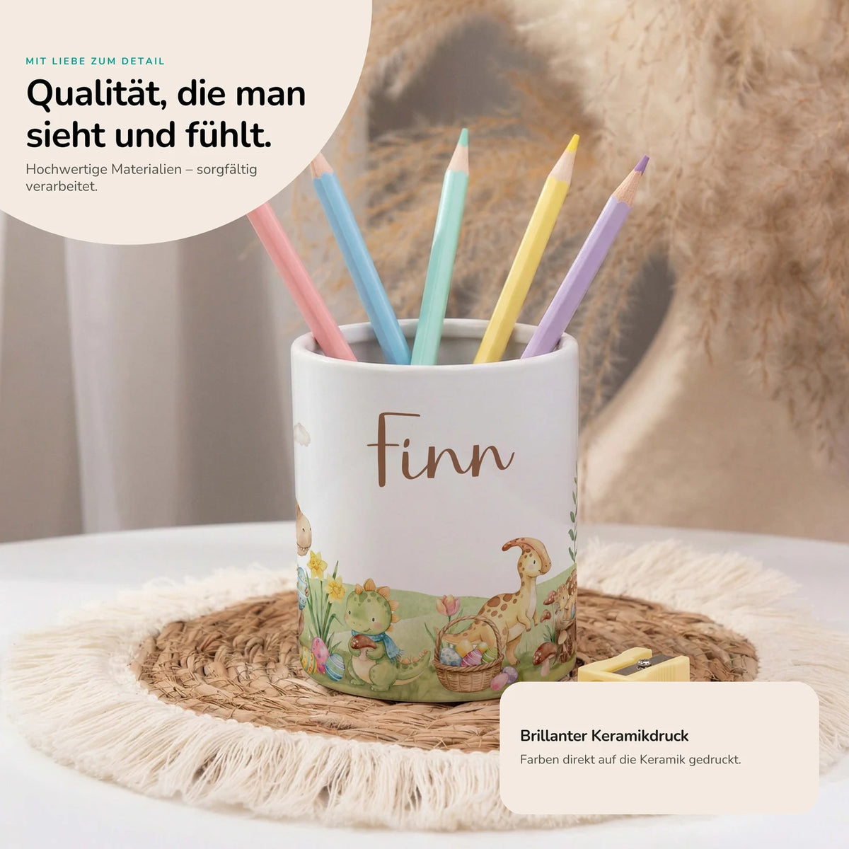 Personalisierter Stiftehalter Dinos Ostern â Keramik mit Wunschname