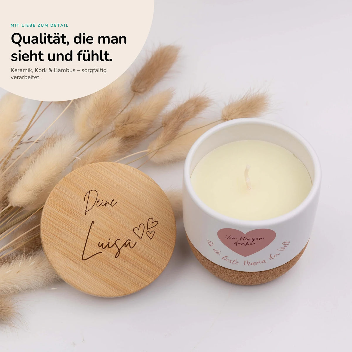 Duftkerze Vanille Keramik â Von Herzen Danke mit Wunschname