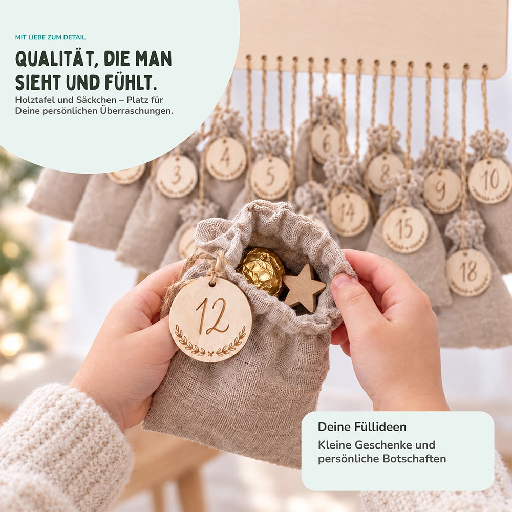 Personalisierbarer Adventskalender farbig - Glückliche Tierfamilie