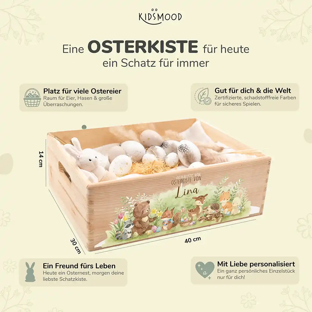 Osterkiste Holz personalisiert - Waldfamilie