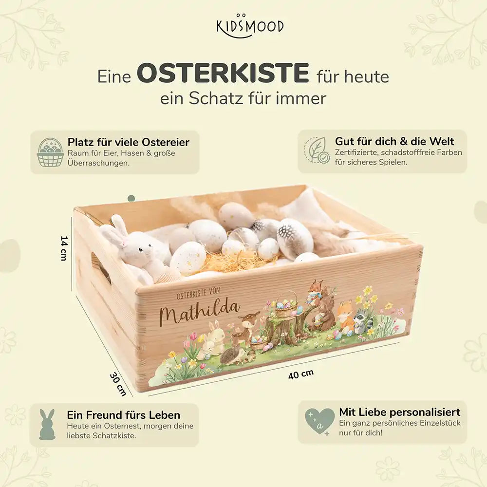 Osterkiste Holz personalisiert - Tiere im Wald