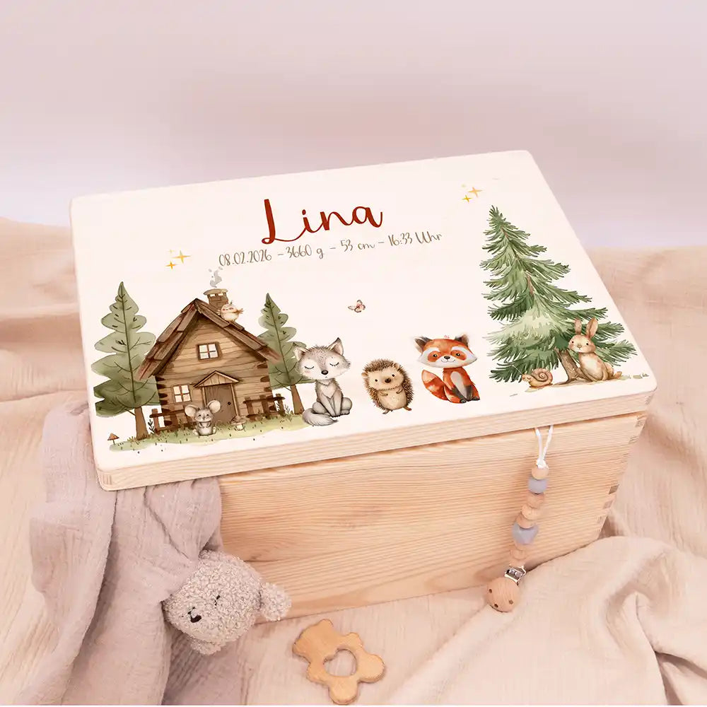 Erinnerungsbox Baby - fröhliche Waldtiere