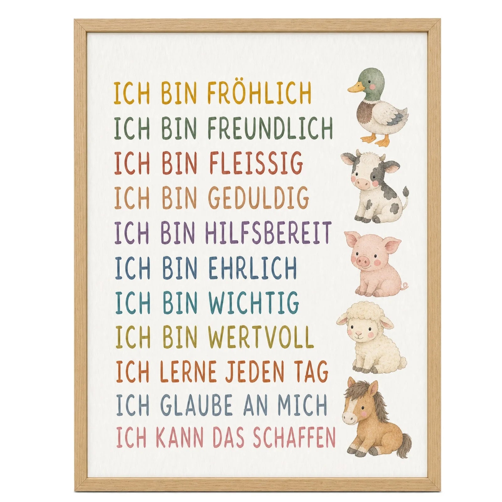 Affirmationsposter Kinderzimmer Bauernhoftiere, im MĂ€dchenzimmer