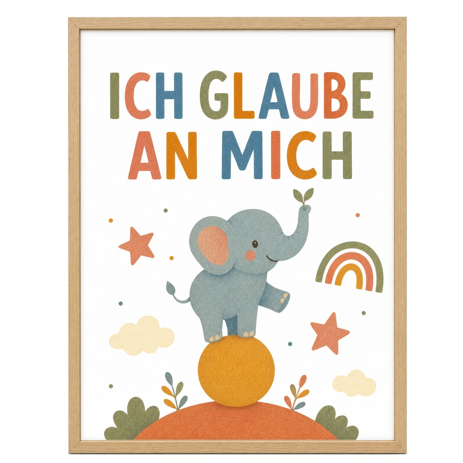 Affirmationsposter Kinderzimmer Elefant Ich glaube an mich, im Mädchenzimmer