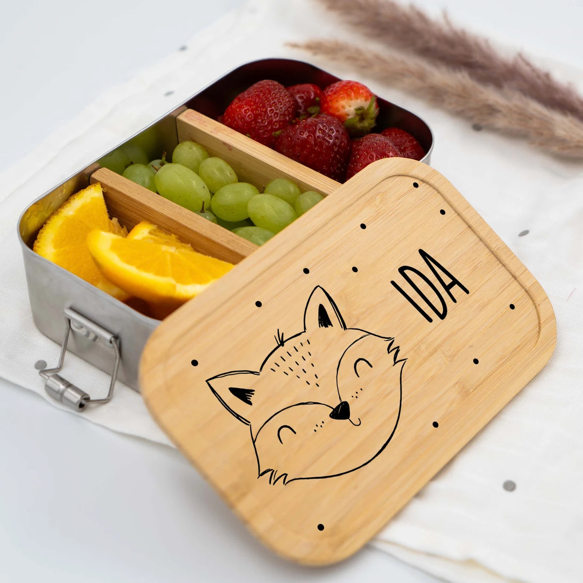 Brotdose personalisiert Fuchsgesicht graviert