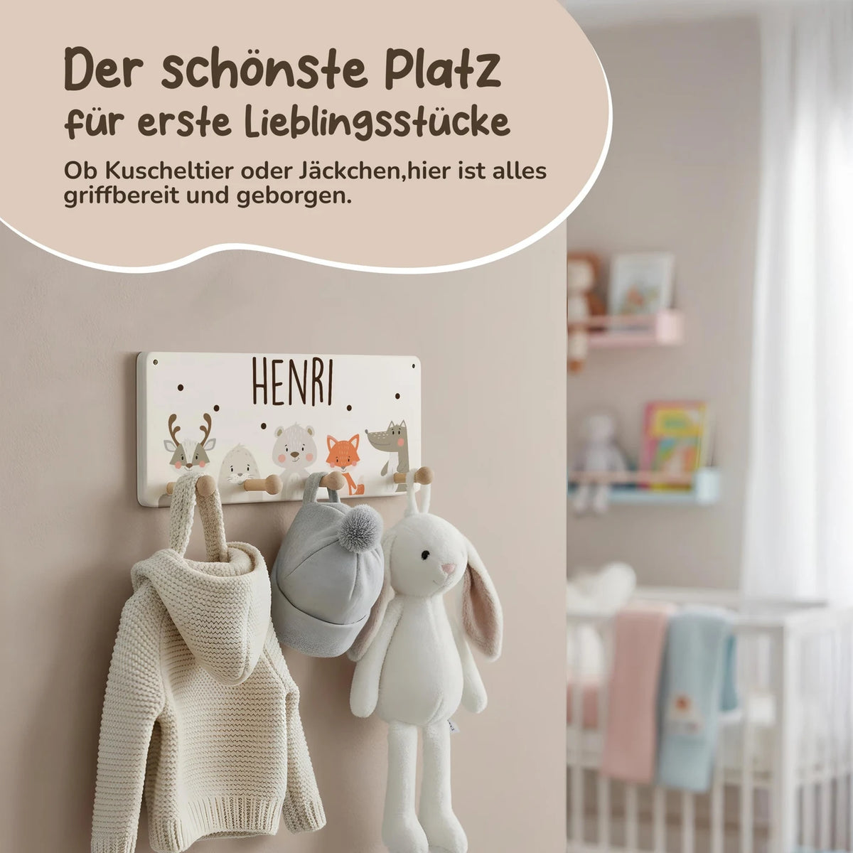 Kindergarderobe Holz personalisiert - Wintertiere