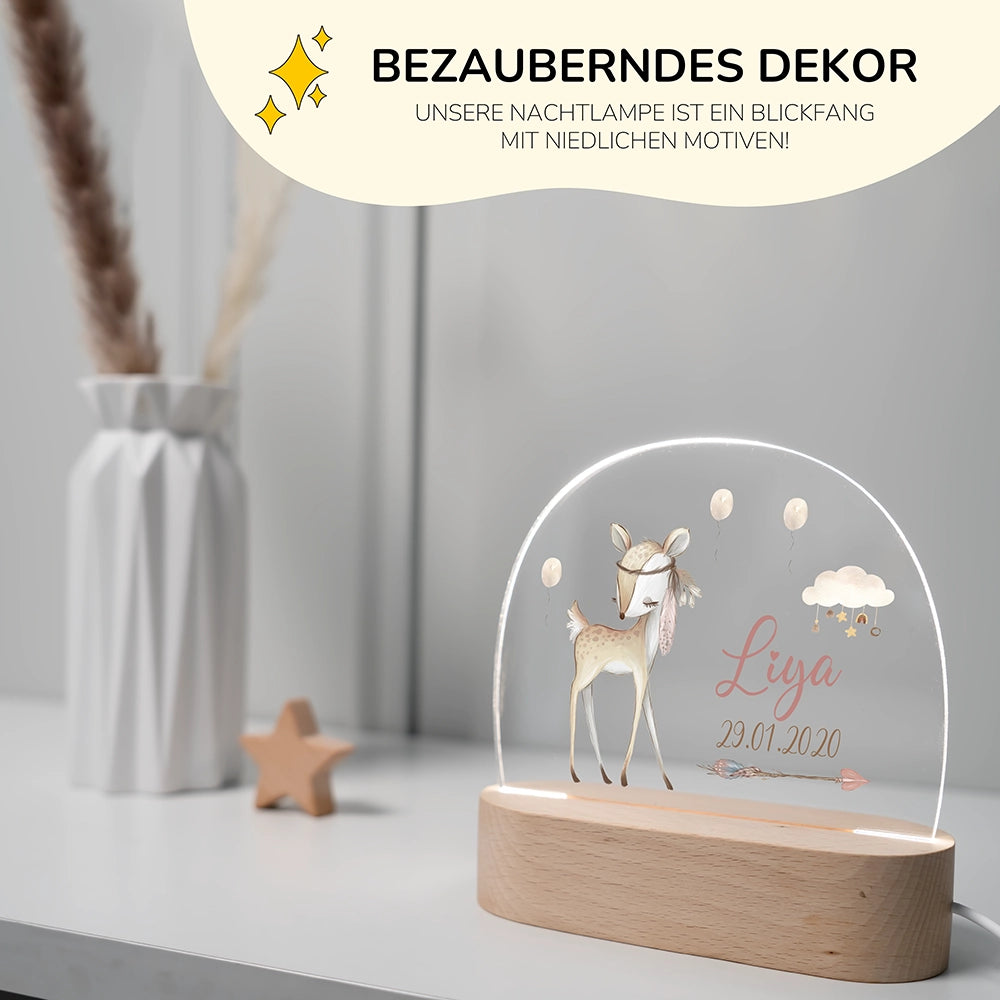 Personalisierte Nachtlampe Reh als Deko im Kinderzimmer