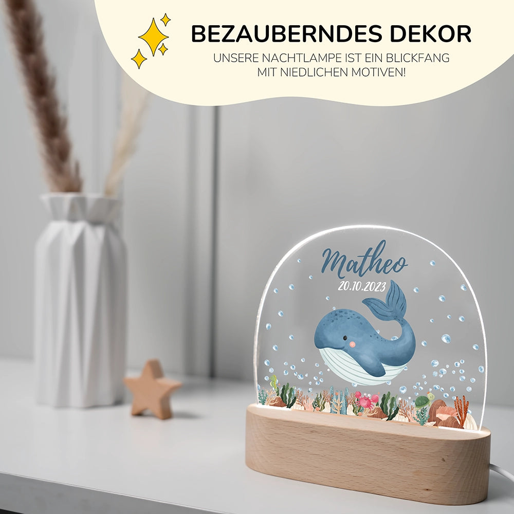 Personalisierte Nachtlampe Wal als Deko im Kinderzimmer