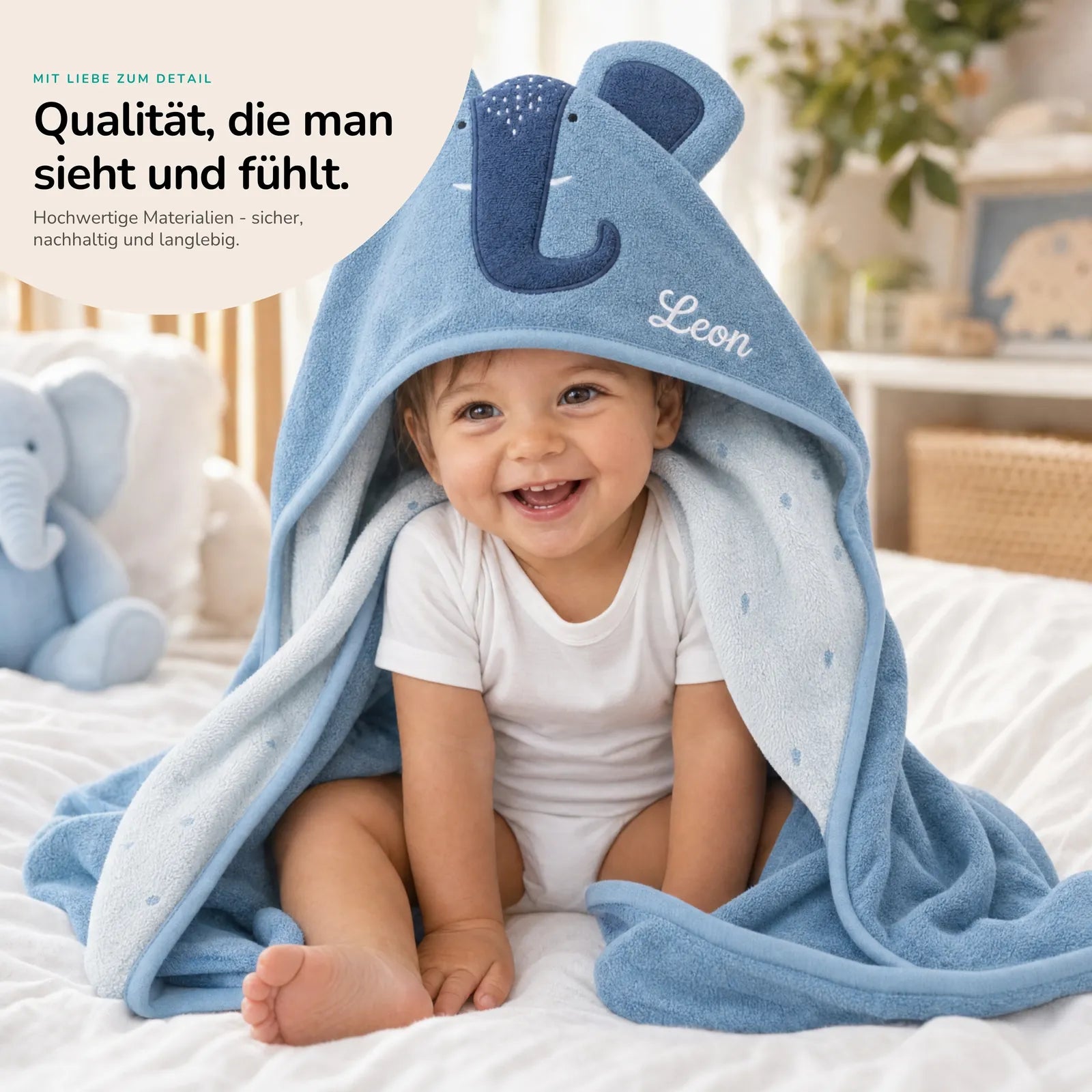 Trixie Kapuzenhandtuch Baby Elefant, personalisiert, Geschenk zur Geburt