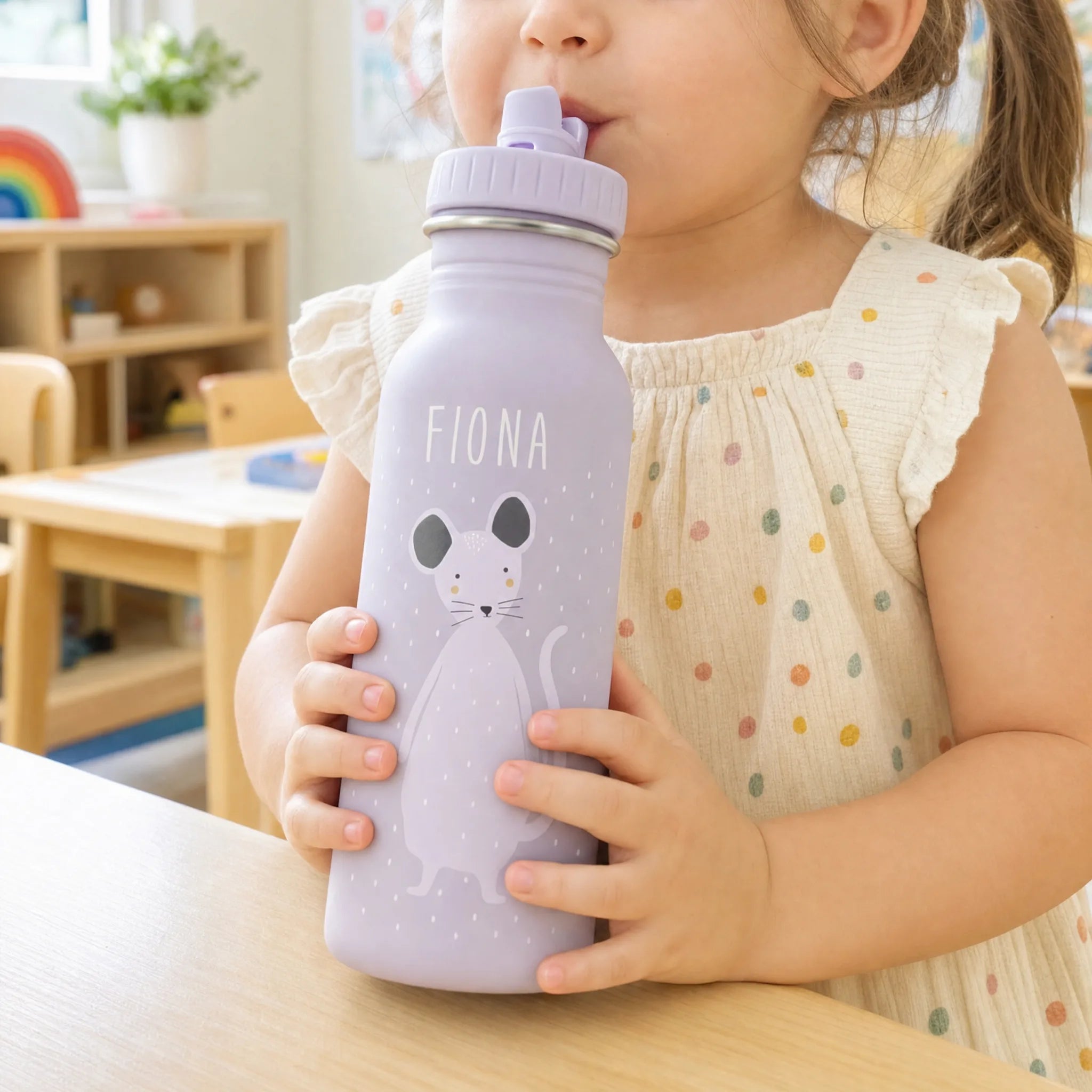 Trixie Trinkflasche Kinder Maus, 350 ml mit Trageschnur und Gravur