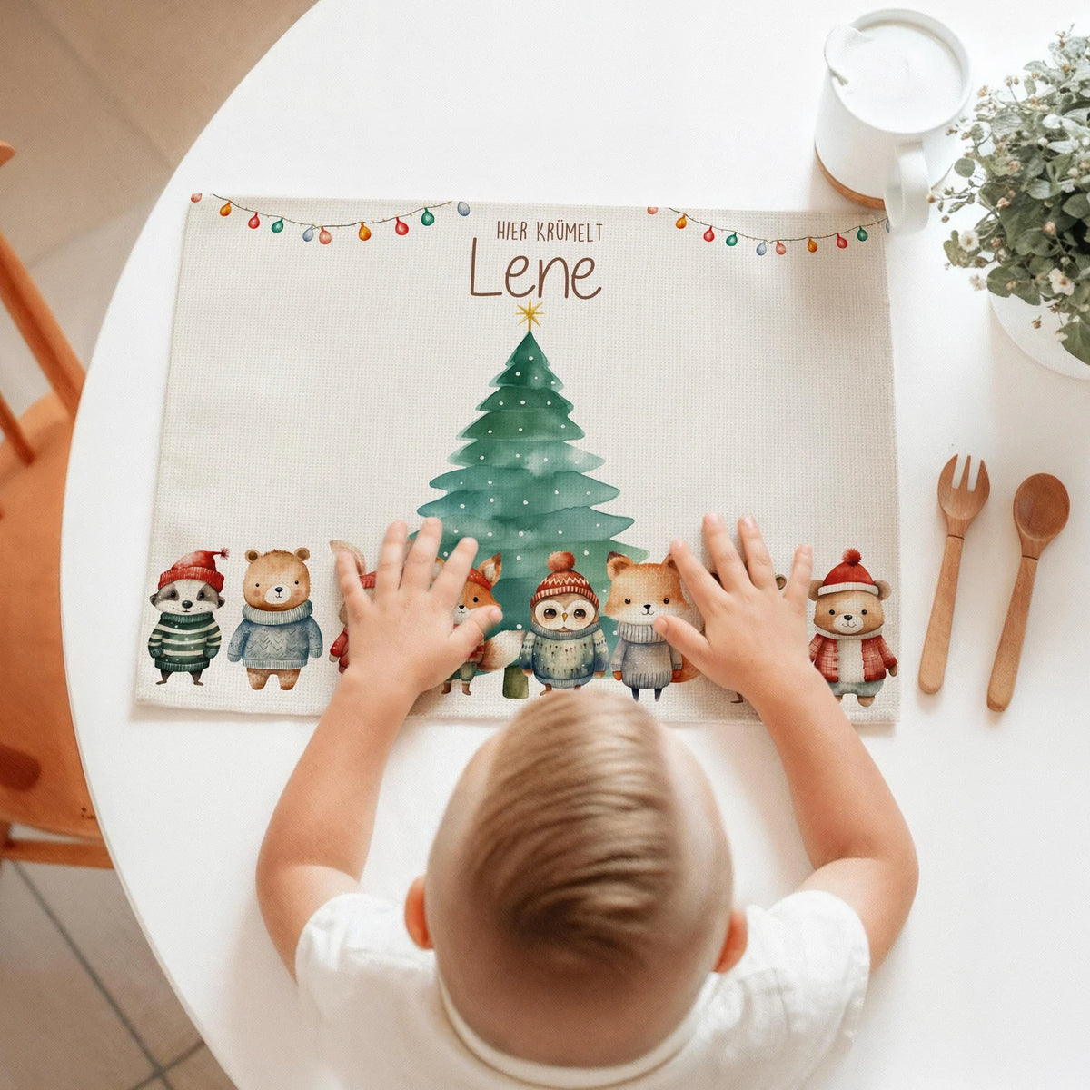 Tischset Kinder personalisiert Weihnachtsmotiv - Nordpol-Tierparade