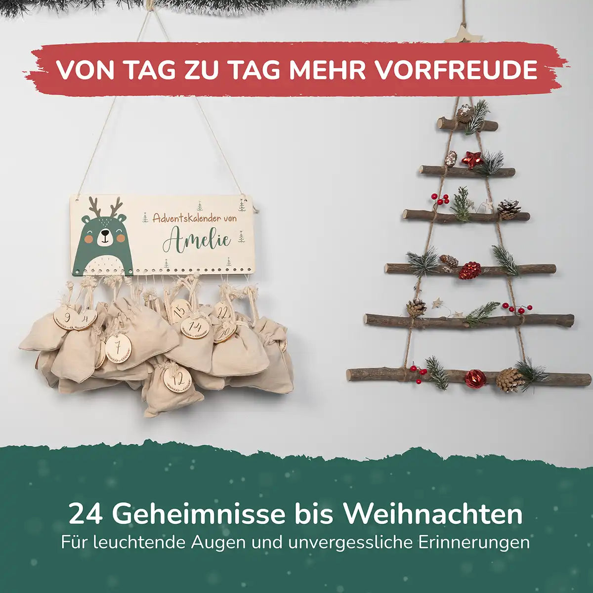 Personalisierbarer Adventskalender farbig - Rentier