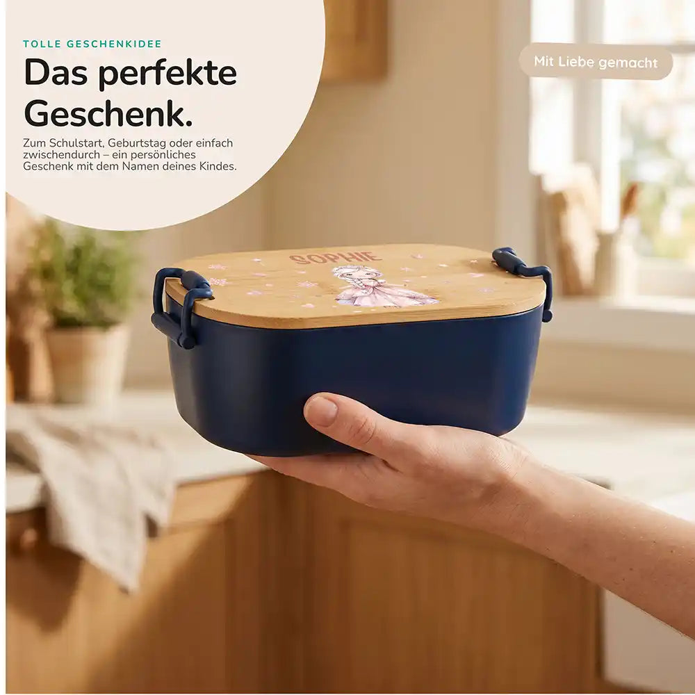 Brotdose Kinder personalisiert Prinzessin, Geschenk zum Schulstart mit Wunschname