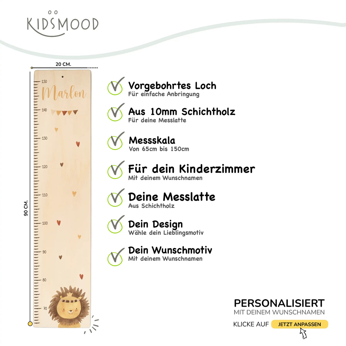 Messlatte Kinder Holz - Löwe Boho