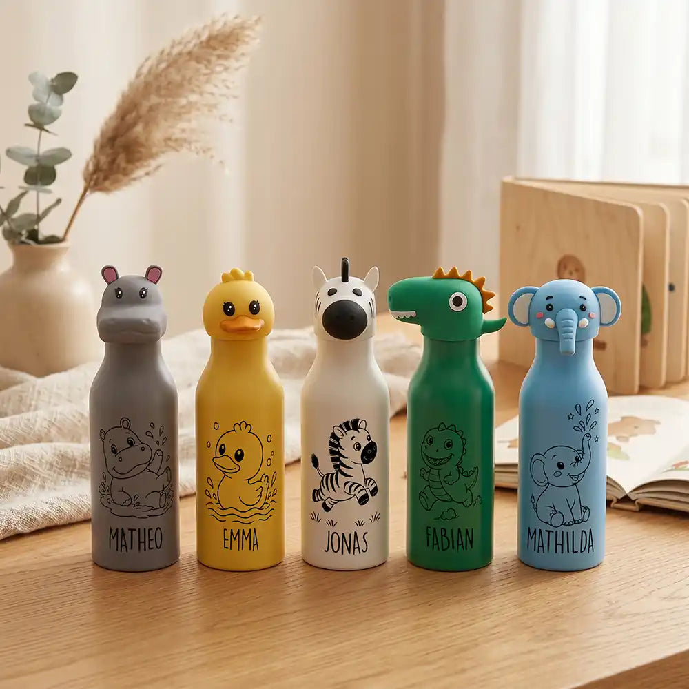 Personalisierte Trinkflasche Kinder Zebra, Edelstahlflasche im Tierdesign