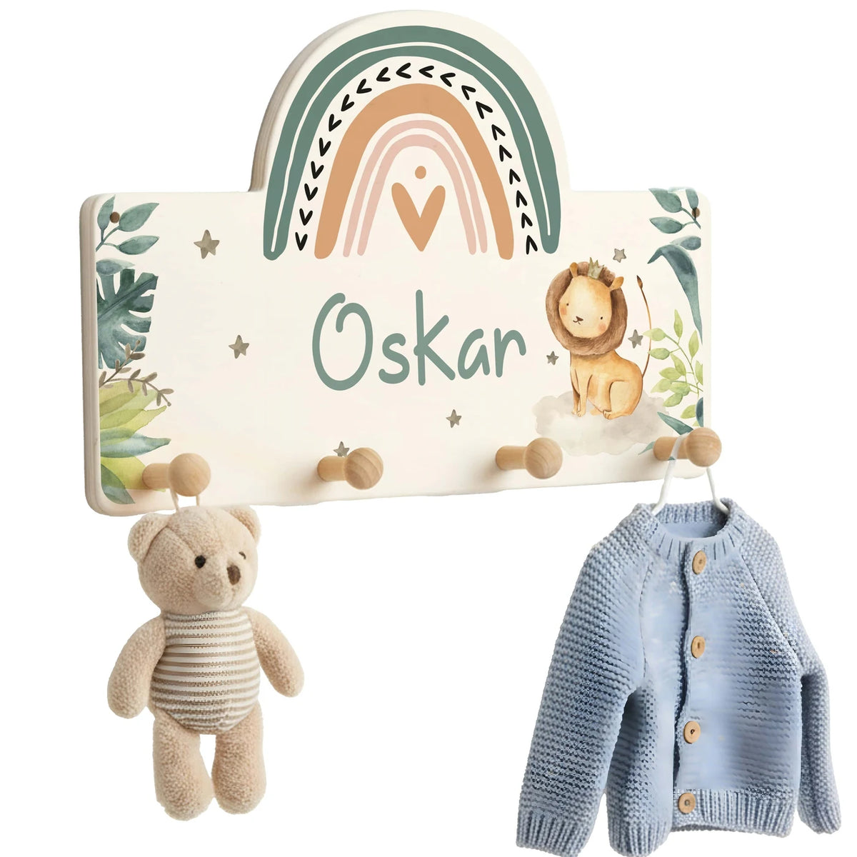 Kindergarderobe Holz personalisiert - Löwe