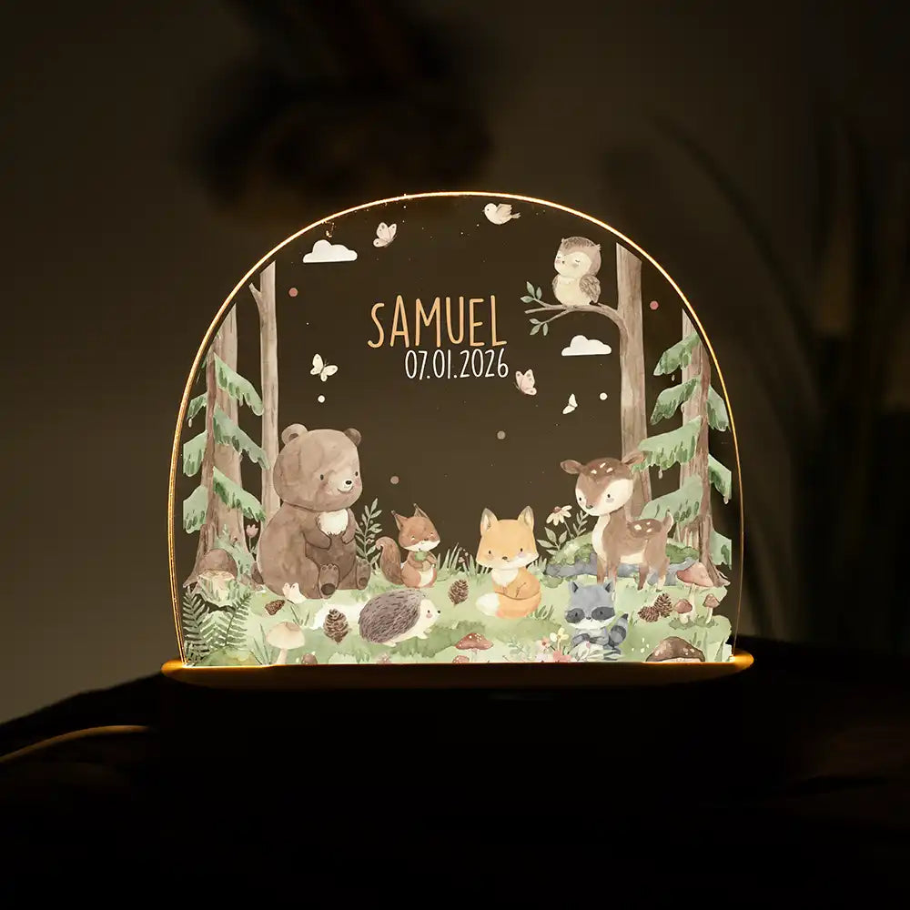 Nachtlicht Kinder personalisiert - Liebevolle Waldfreunde