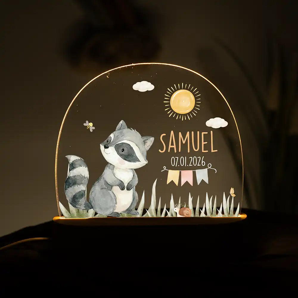 Nachtlicht Kinder personalisiert - Fröhlicher Waschbär