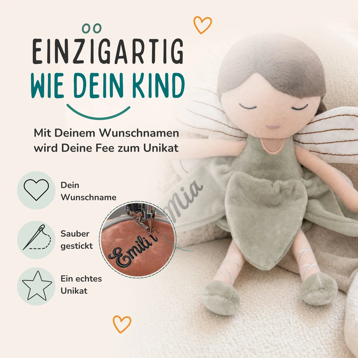 Jollein Stoffpuppe Fee Salbei â mit oder ohne Namen