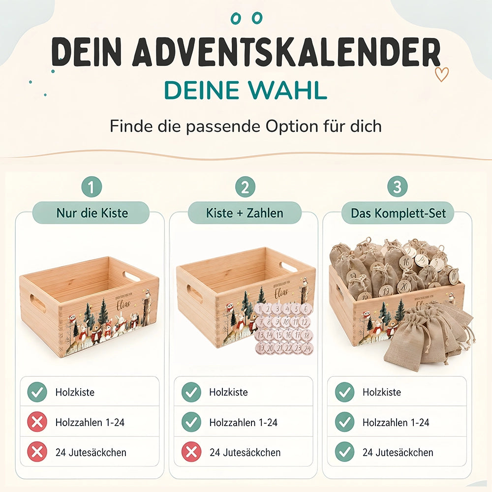 Adventskalender zum Befüllen "Weihnachten im Winterwald" personalisiert