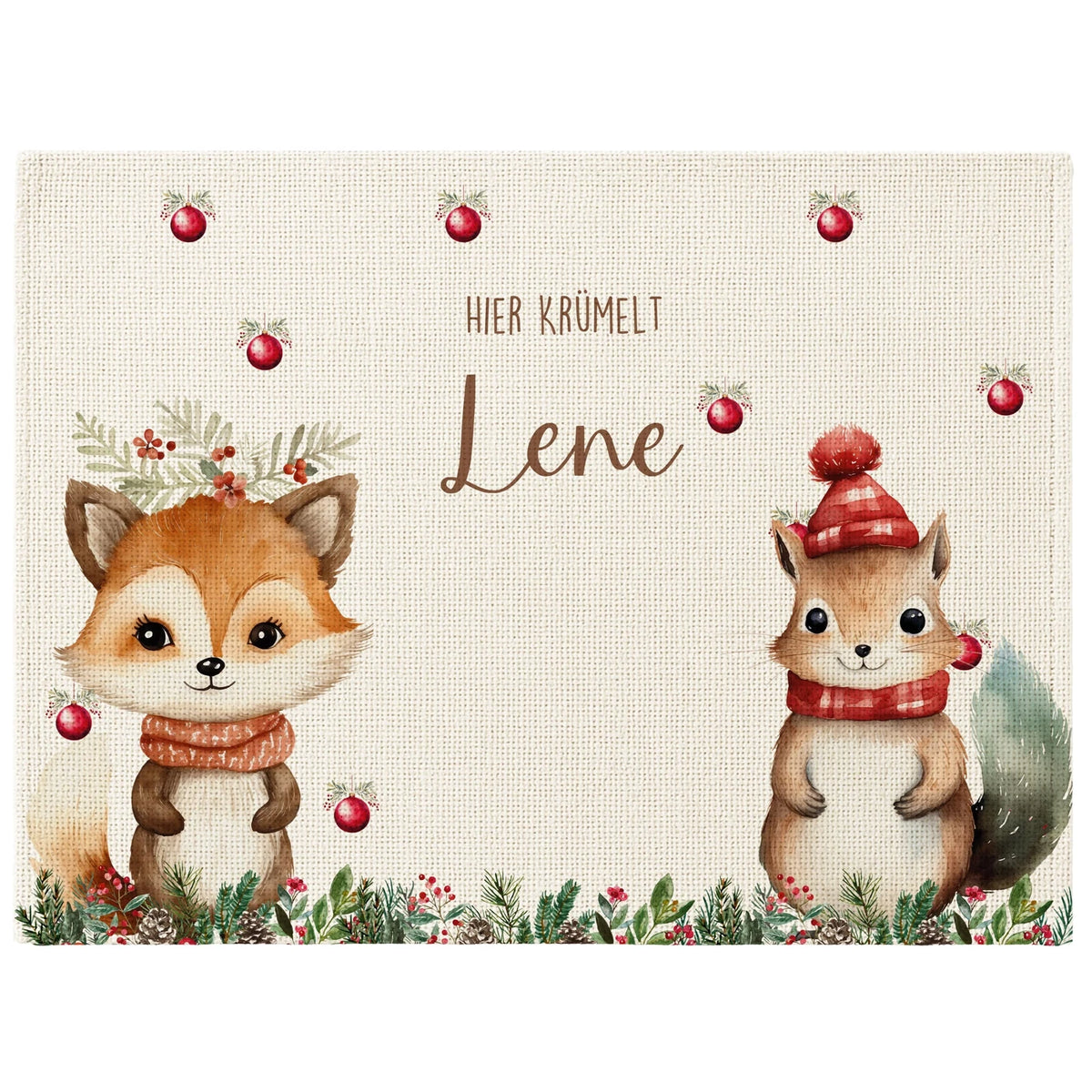 Tischset Kinder personalisiert Weihnachtsmotiv - Tierfreunde im Wald