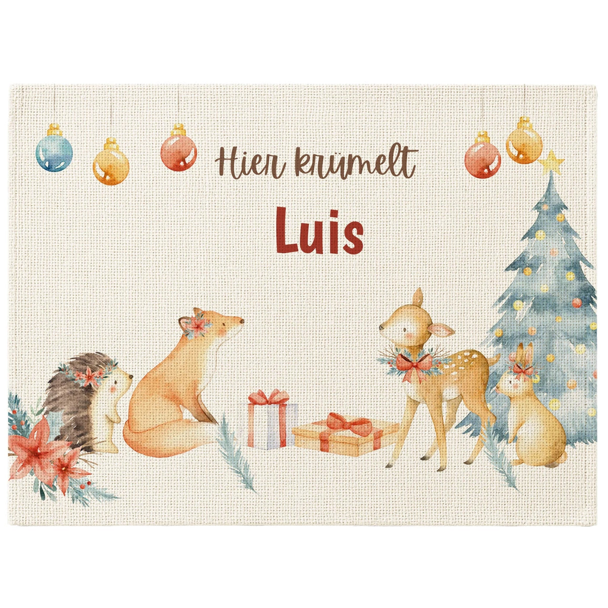Tischset Kinder personalisiert Weihnachtsmotiv - Schneeflocken-Tierbande