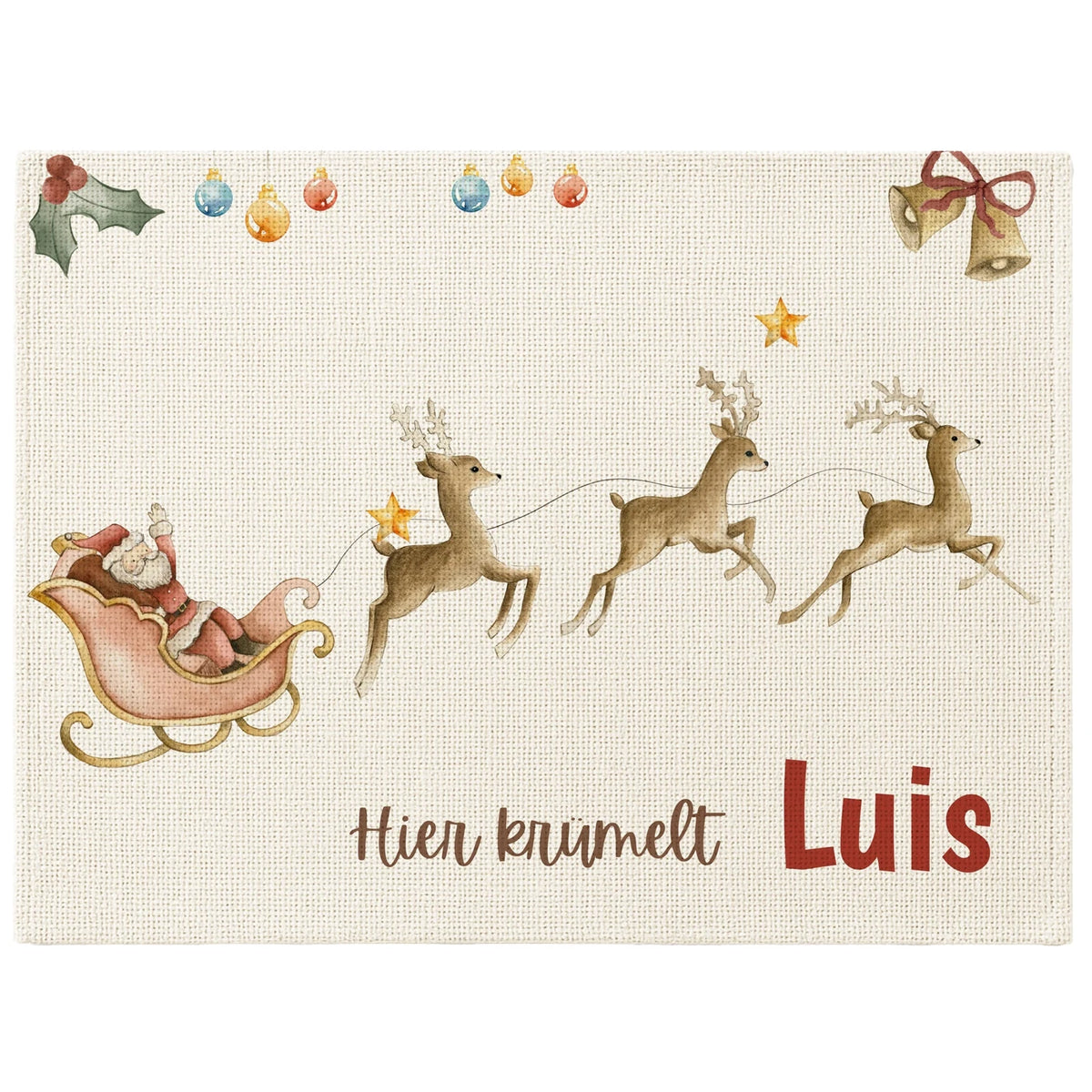 Tischset Kinder personalisiert Weihnachtsmotiv - Rentierschlitten
