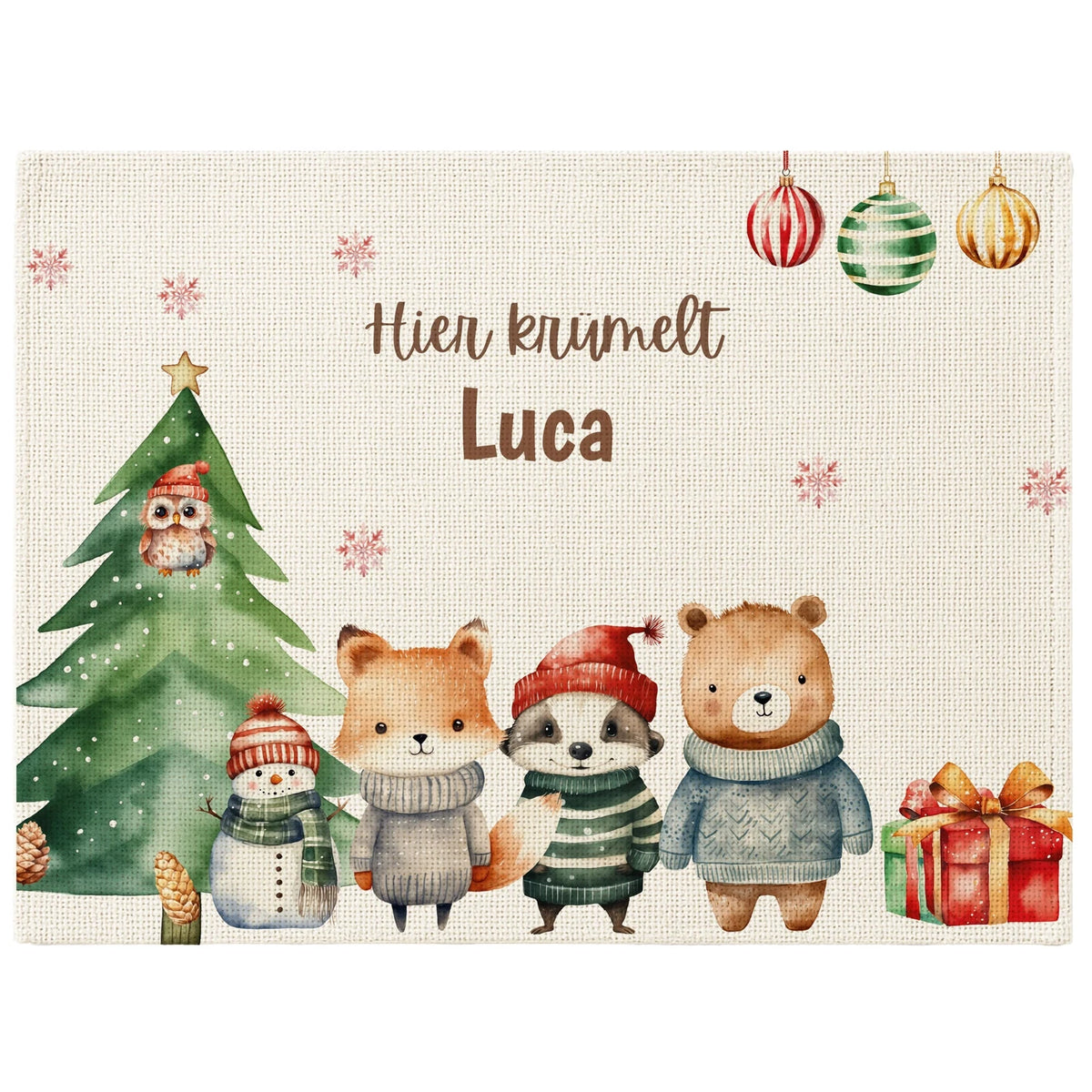 Tischset Kinder personalisiert Weihnachtsmotiv - Fluffy Friends