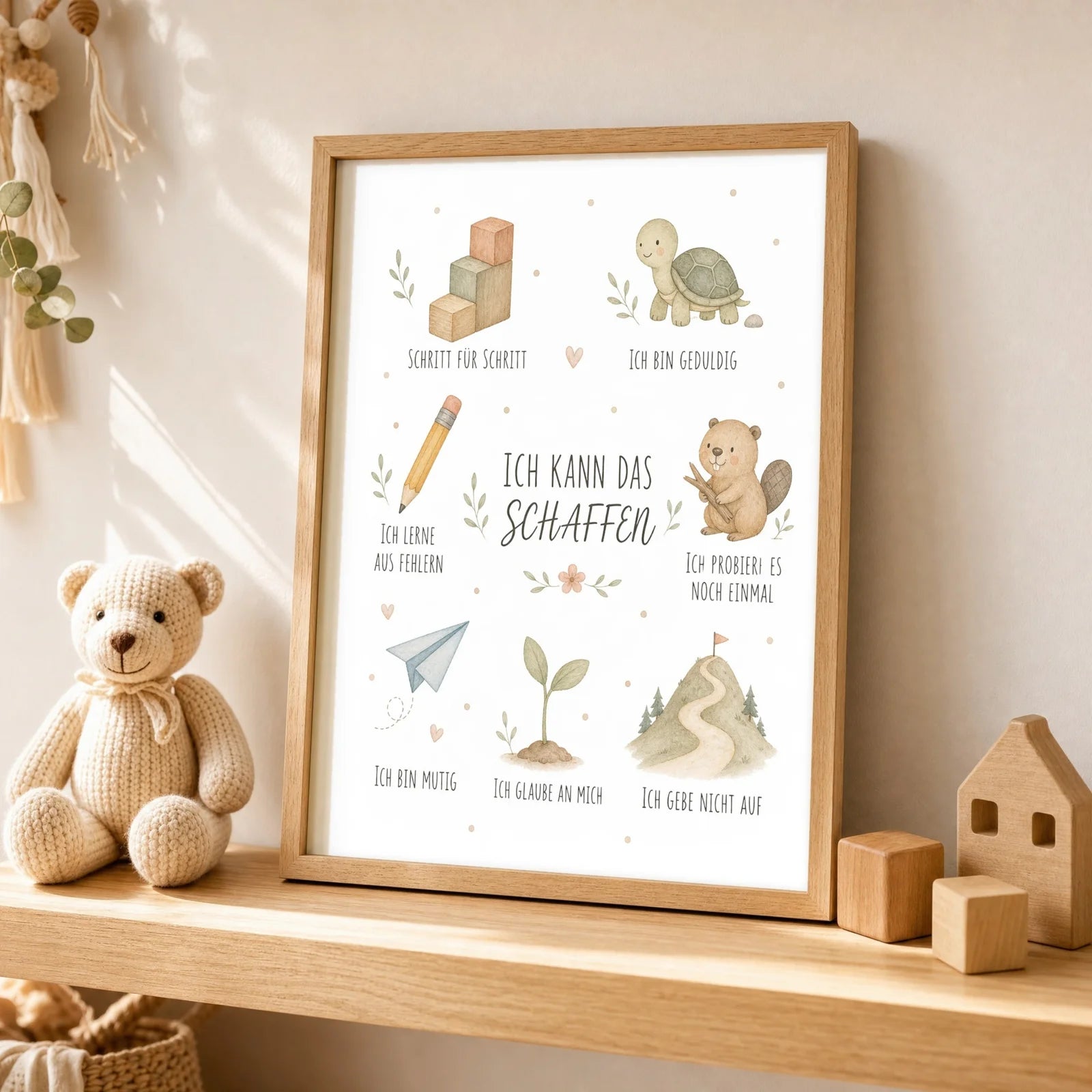 Affirmationsposter Kinderzimmer Collage Ich kann das schaffen, als Wandbild ĂŒber der Spielecke