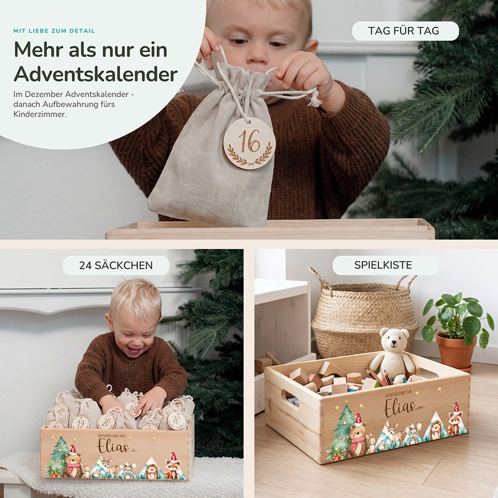 Adventskalender zum Befüllen "Bär und Weihnachtsbaum" personalisiert