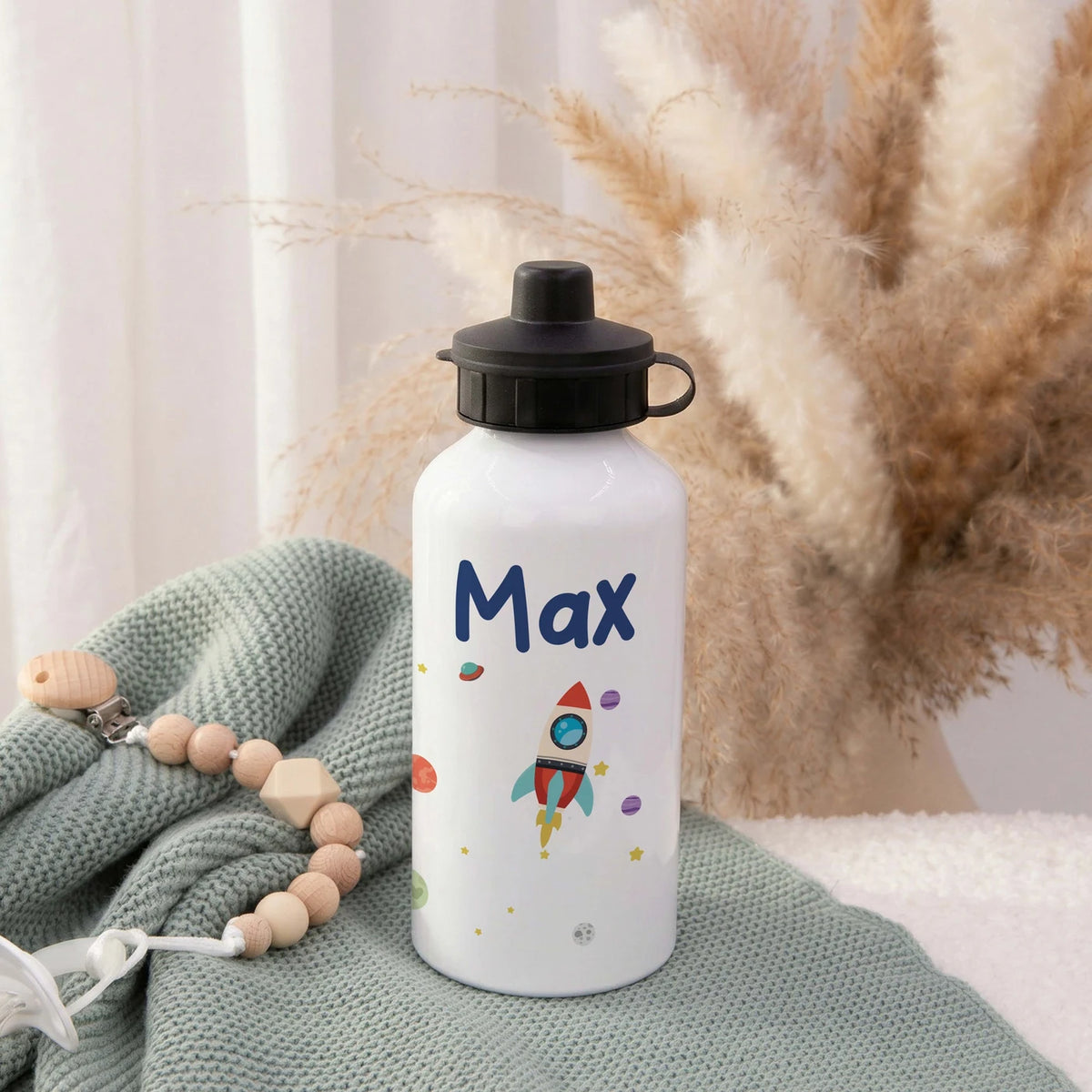 Personalisierte Trinkflasche Kinder – Rakete Weltall