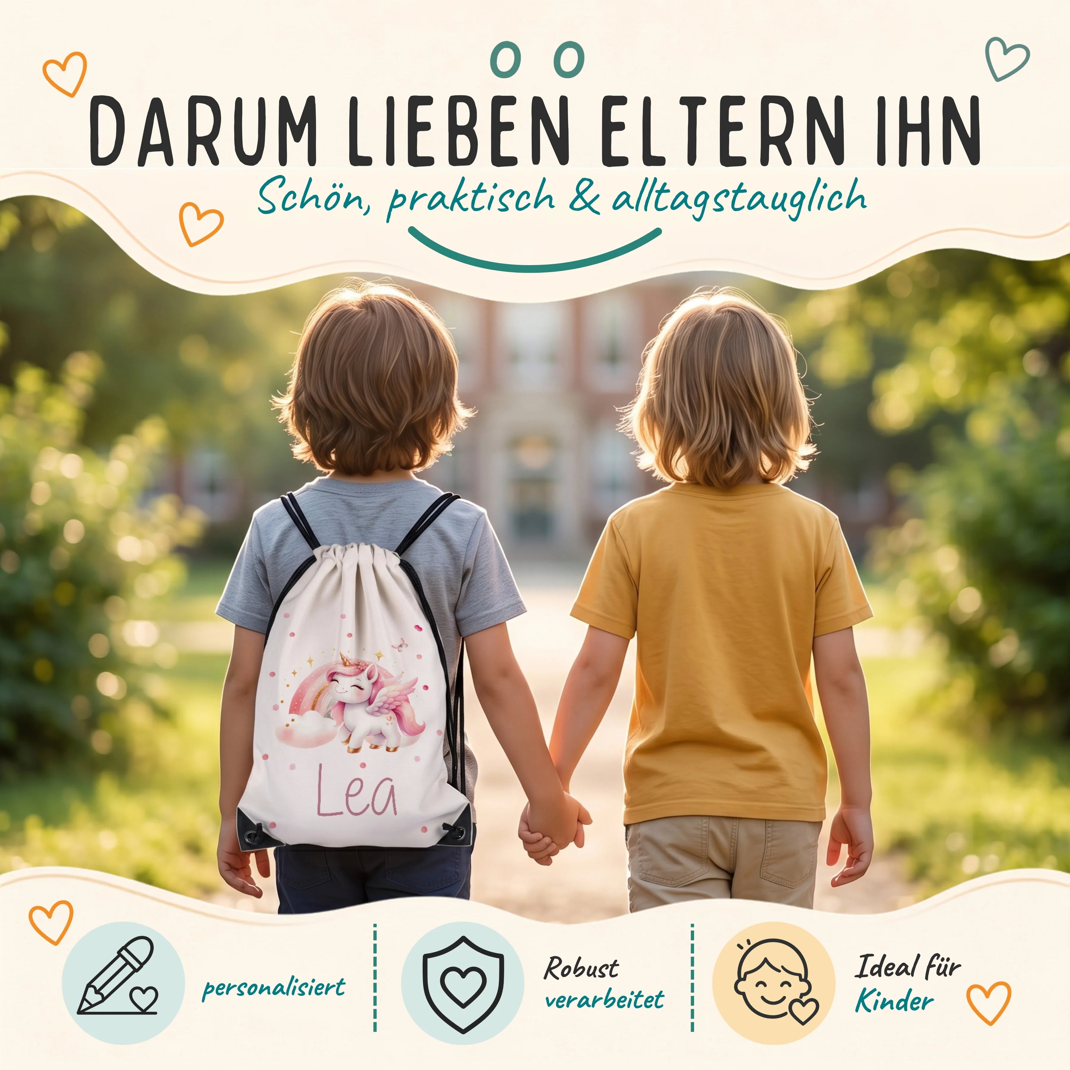 Personalisierter Turnbeutel Zauberhaftes Einhorn, robuster Begleiter für Kita, Schule und Sport