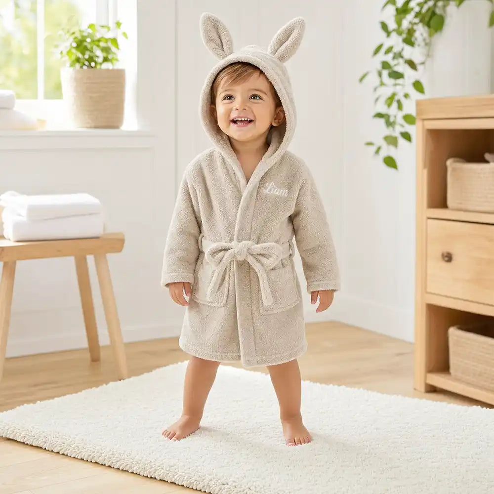 Kinderbademantel mit Namen Jollein Nougat, für Mädchen, mit Kapuze