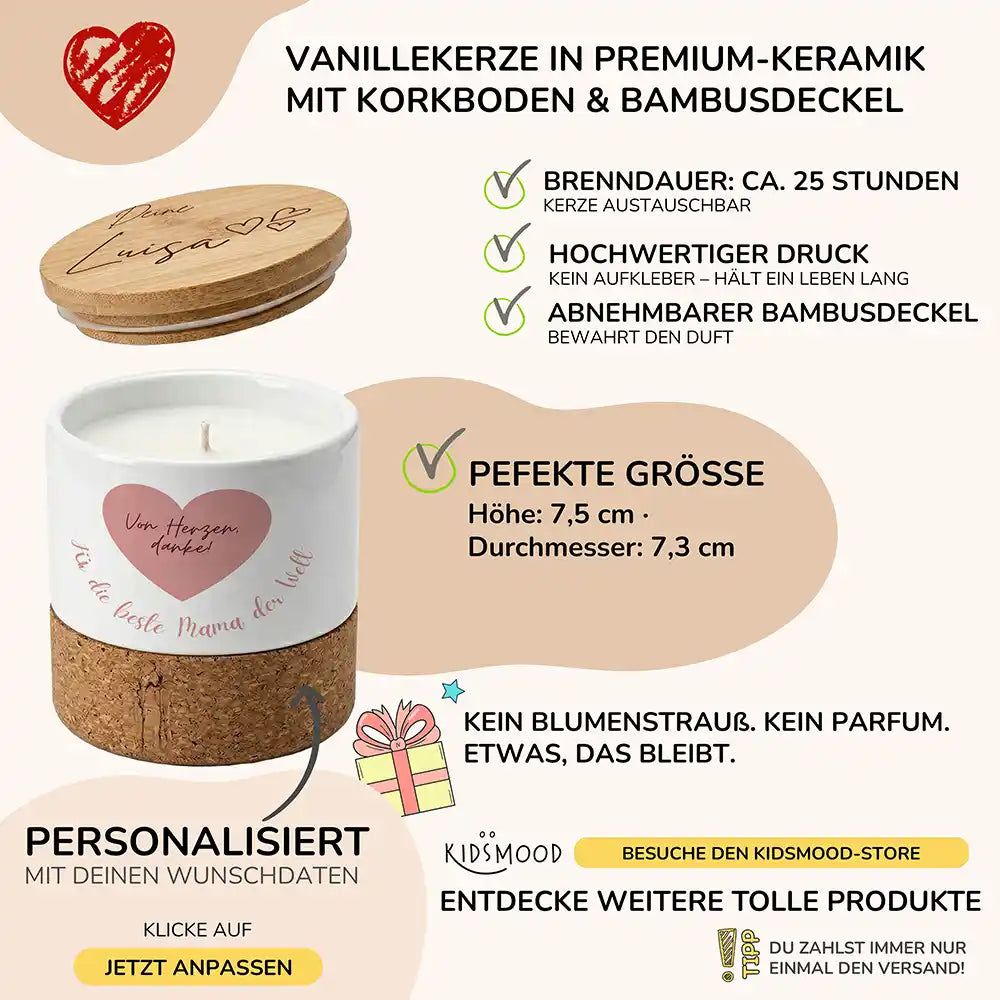 Duftkerze Vanille Keramik Von Herzen Danke â brennend am gemĂŒtlichen Abend