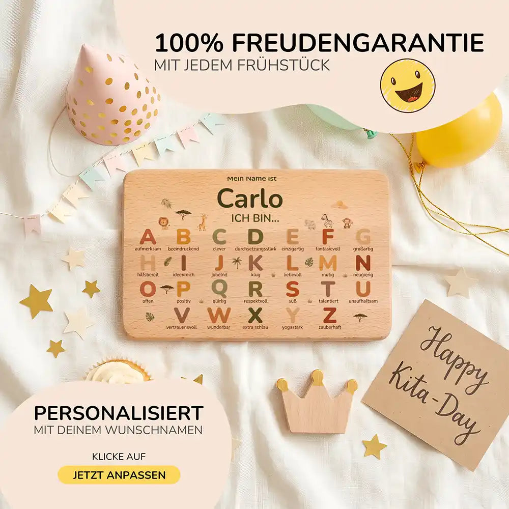 ABC Brettchen Kinder personalisiert Sterne klassisch – Geburtstags-Komposition Kita