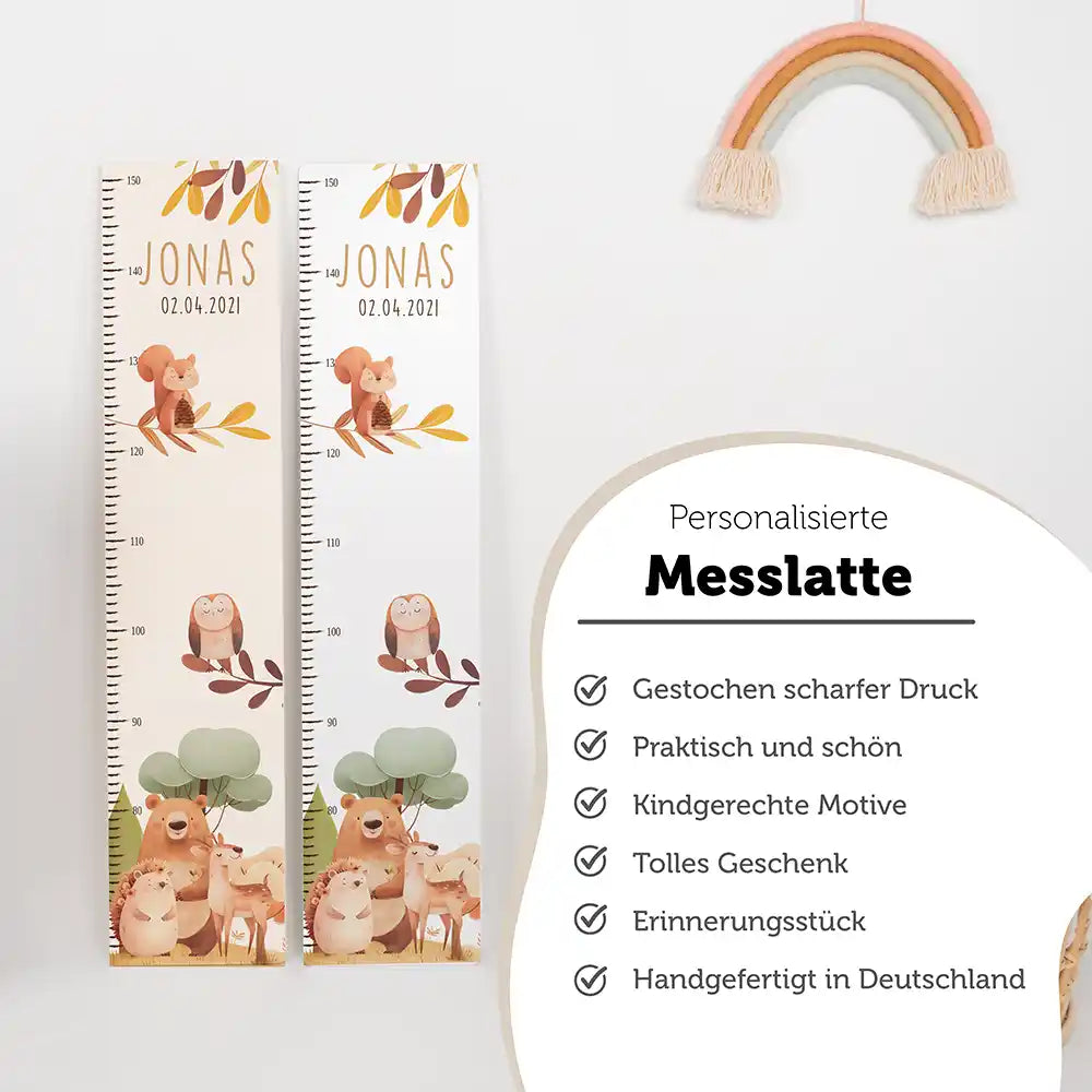 Messlatte Kinder Holz & Aluverbund - Fröhliche Waldtiere