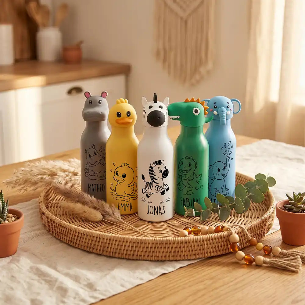 Personalisierte Trinkflasche Kinder Elefant, Wasserflasche für die Schule
