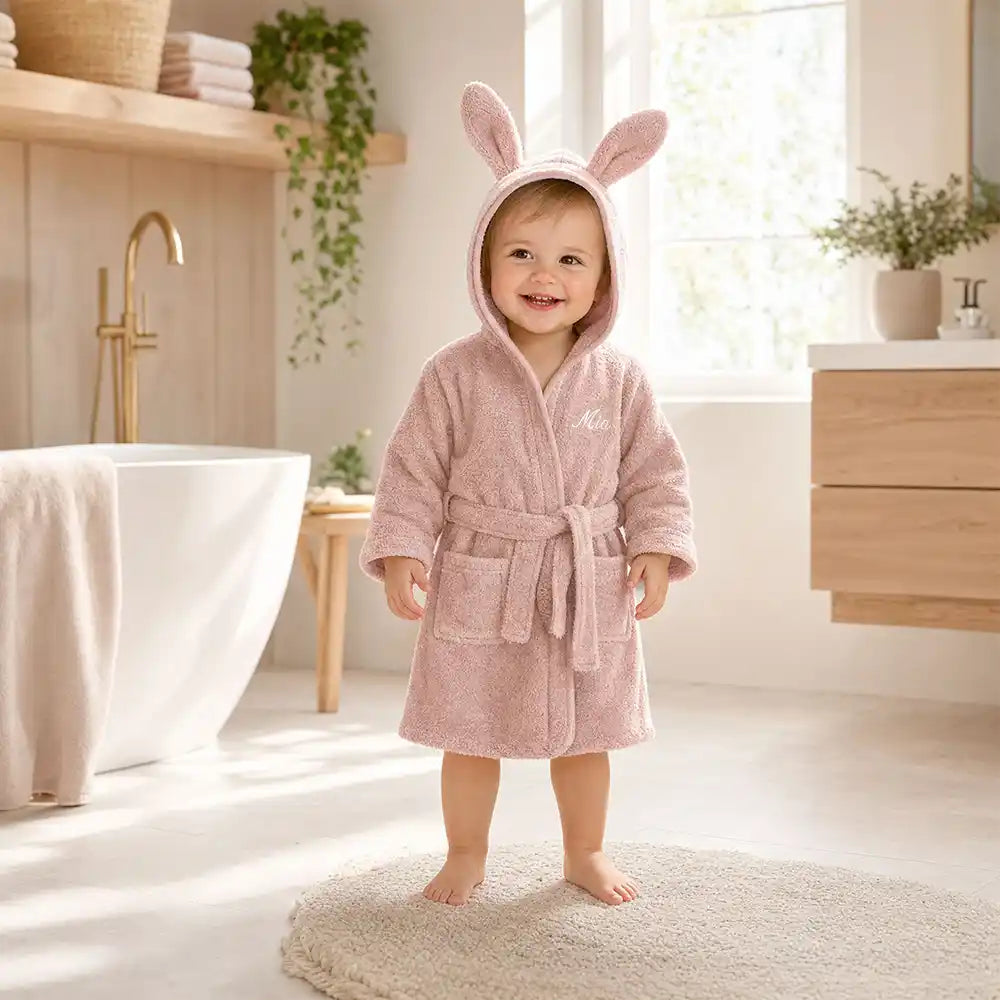Kinderbademantel mit Namen Jollein Rose, für Mädchen, mit Kapuze