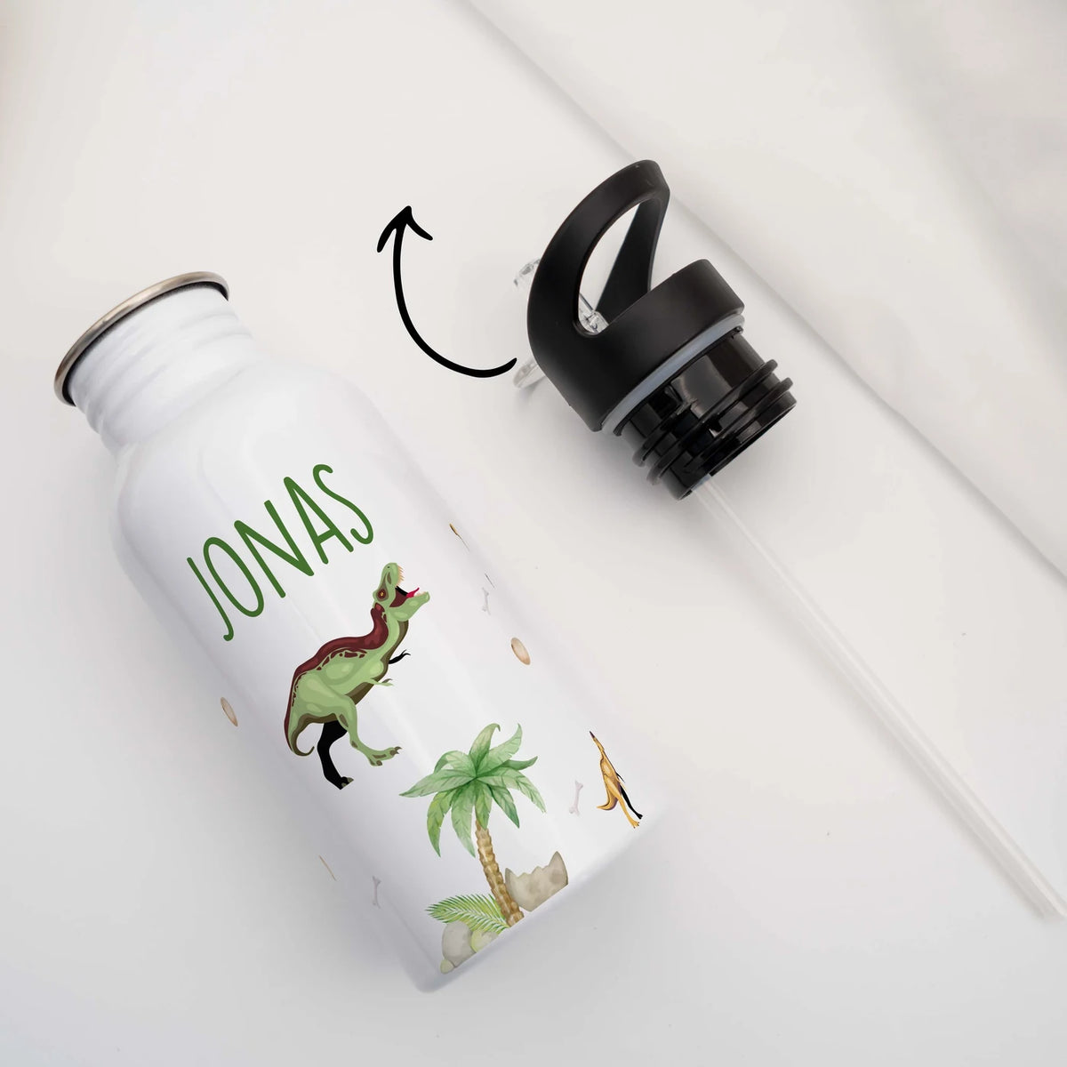 Trinkflasche Kinder Edelstahl - Dino Abenteuer - Personalisierbar mit Namen