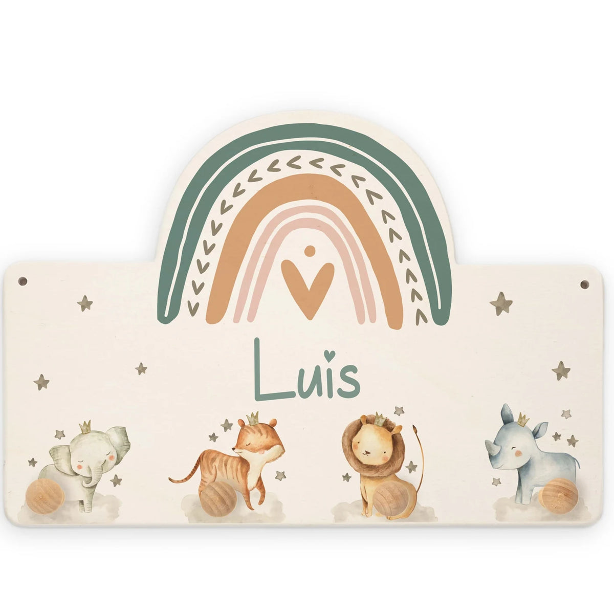 Kindergarderobe Holz personalisiert - Tier Familie