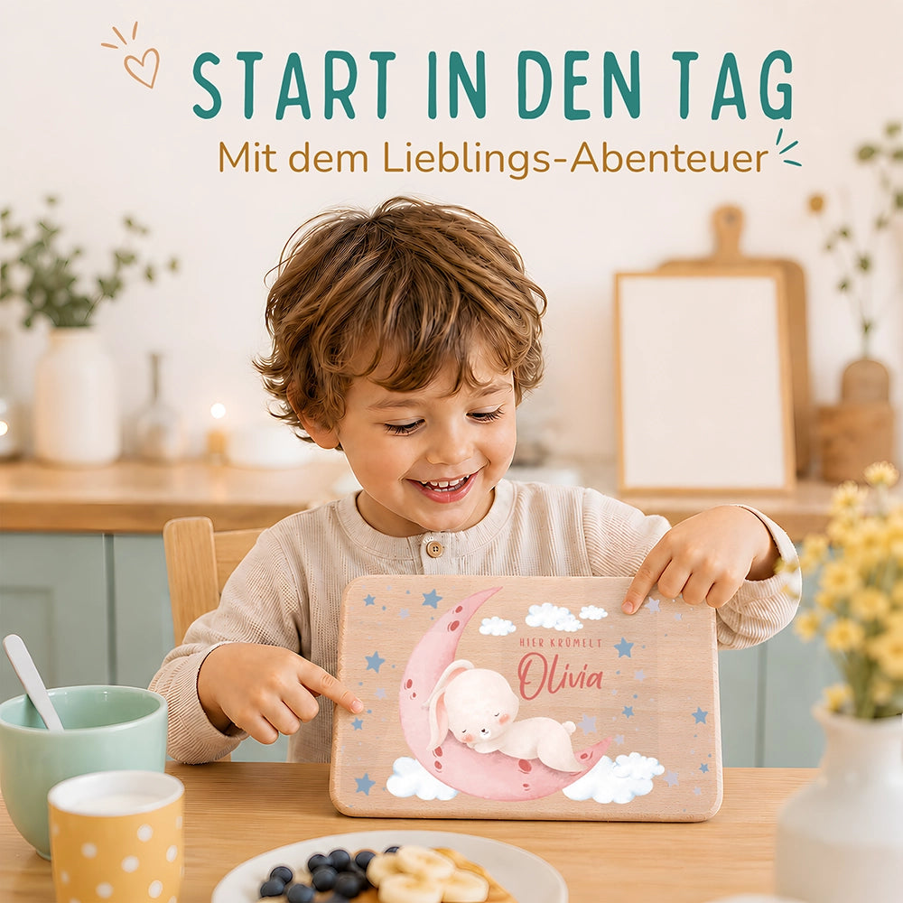 FrĂĽhstĂĽcksbrettchen Holz personalisiert - Baby Hase